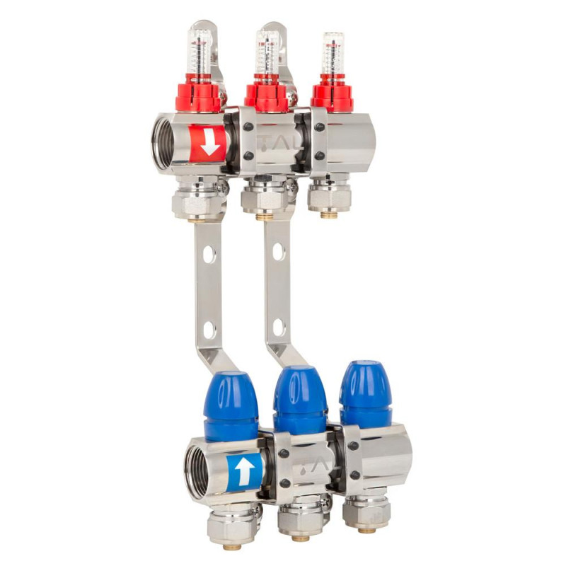 Manifold set with flow meters ITAL IT03-H2001 1"–3/4", eurocone, 3 outlets, brass