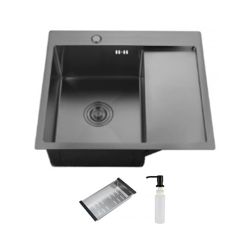 Кухонна мийка ITAL HD5851L, 580x510мм, нержавіюча сталь, ліва, чорний
