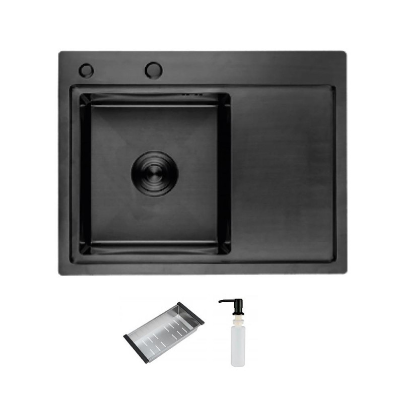 Кухонна мийка ITAL HD6350L, 630x500мм, нержавіюча сталь, ліва, чорний