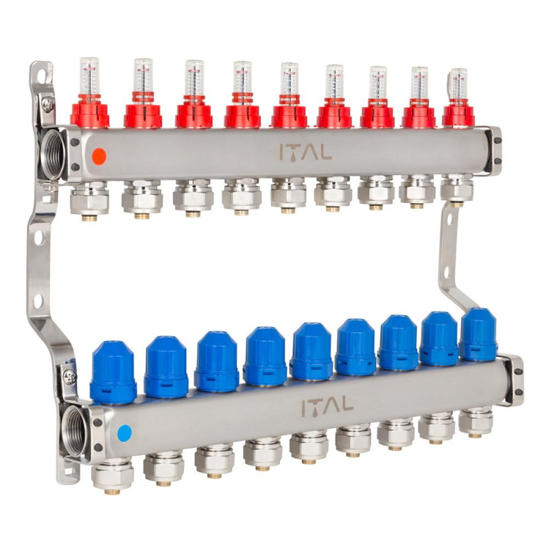 Manifold block with flow meters ITAL HC1-09 x 3/4"Ek,  stainless steel