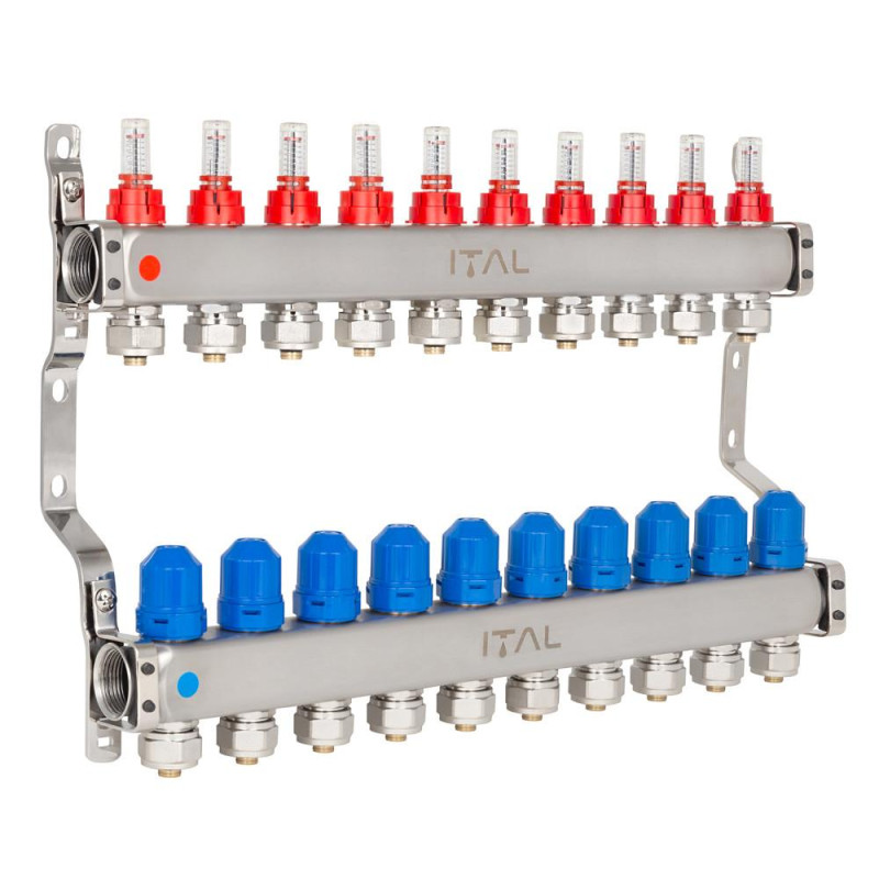 Manifold block with flow meters ITAL HC1-10 x 3/4"Ek, stainless steel