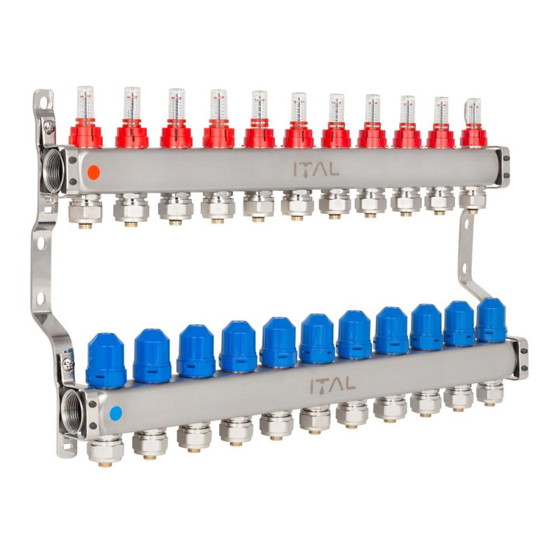 Manifold block with flow meters ITAL HC1-12 x 3/4"Ek, stainless steel