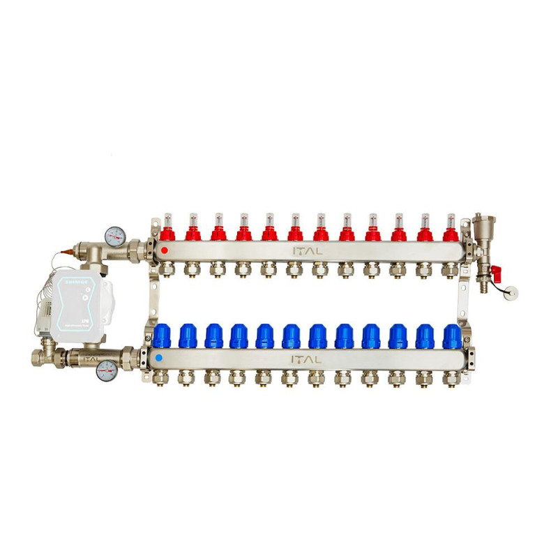 Manifold set with flow meters ITAL UHW-A012, stainless steel, straight connection