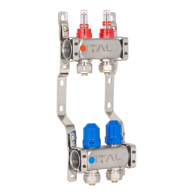 Manifold block with flow meters ITAL HC1-02 x 3/4"Ek, stainless steel