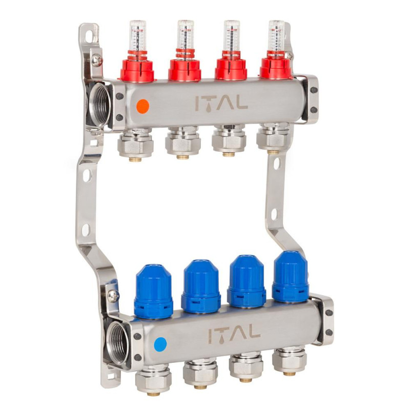 Manifold block with flow meters ITAL HC1-04 x 3/4"Ek, stainless steel