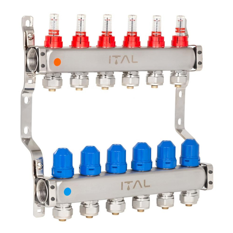 Manifold block with flow meters ITAL HC1-06 x 3/4"Ek, stainless steel