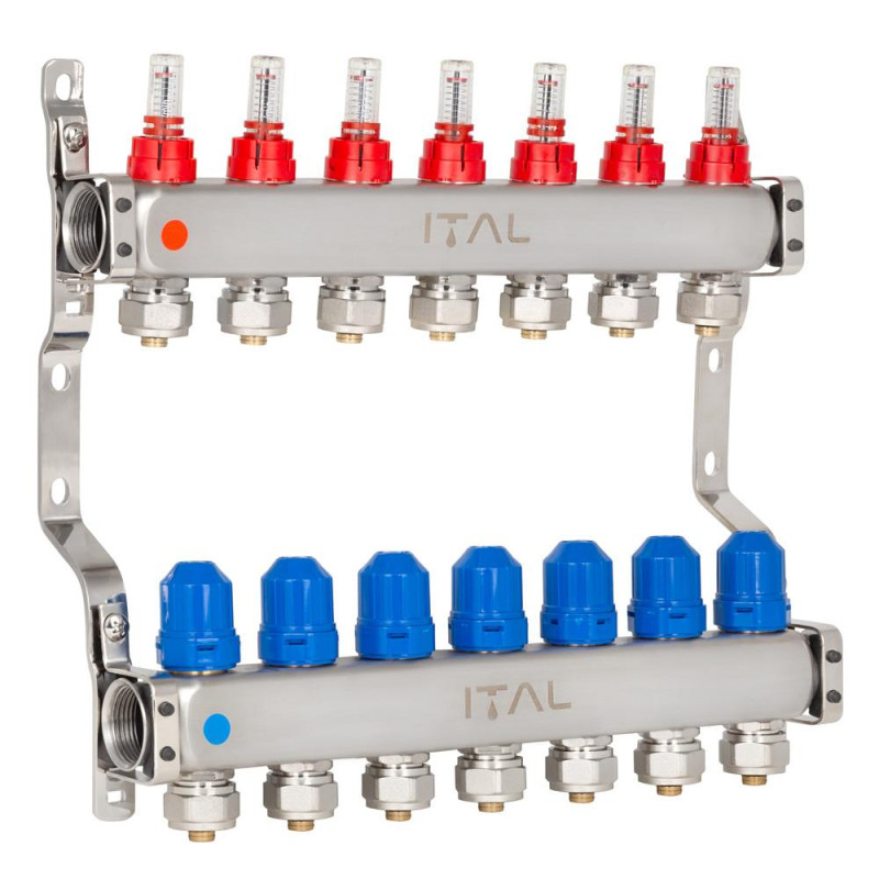 Manifold block with flow meters ITAL HC1-07 x 3/4"Ek, stainless steel