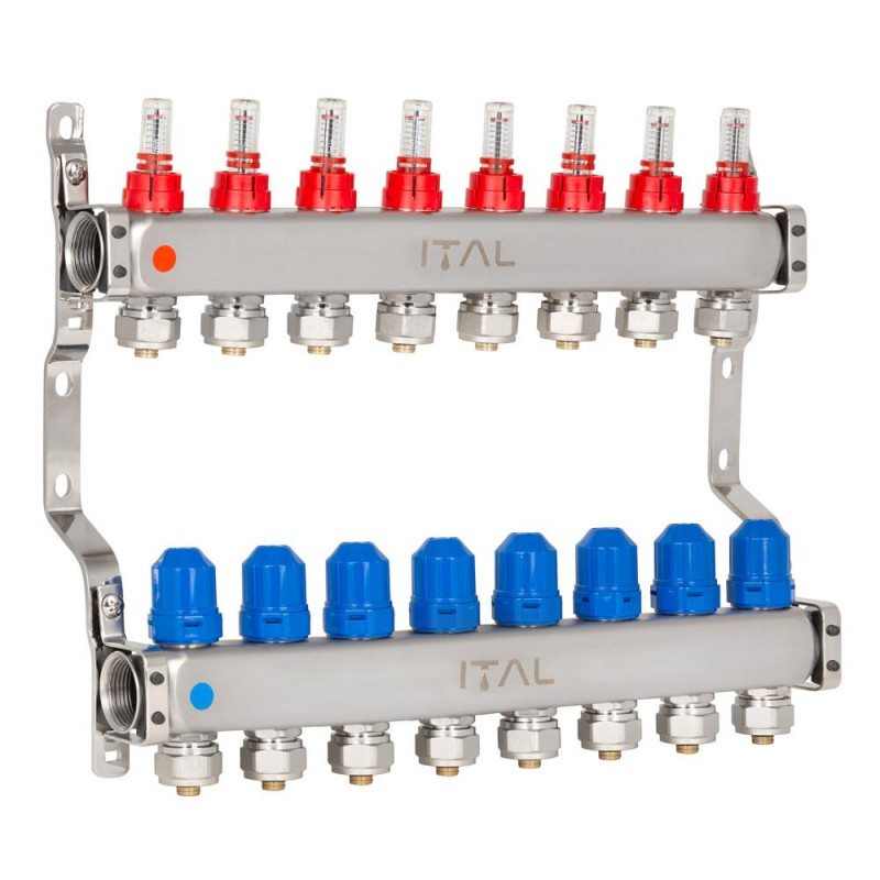 Manifold block with flow meters ITAL HC1-08 x 3/4"Ek, stainless steel