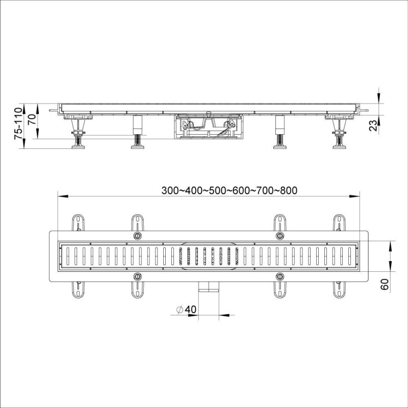 Душовий трап ITAL IT13-FT01/400, 400х70х67мм, ABS пластик, сірий image