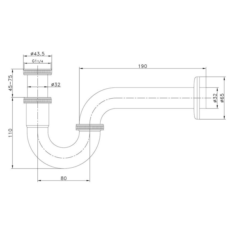 Сифон для раковини ITAL HF6030 під донний клапан, латунь, хром image