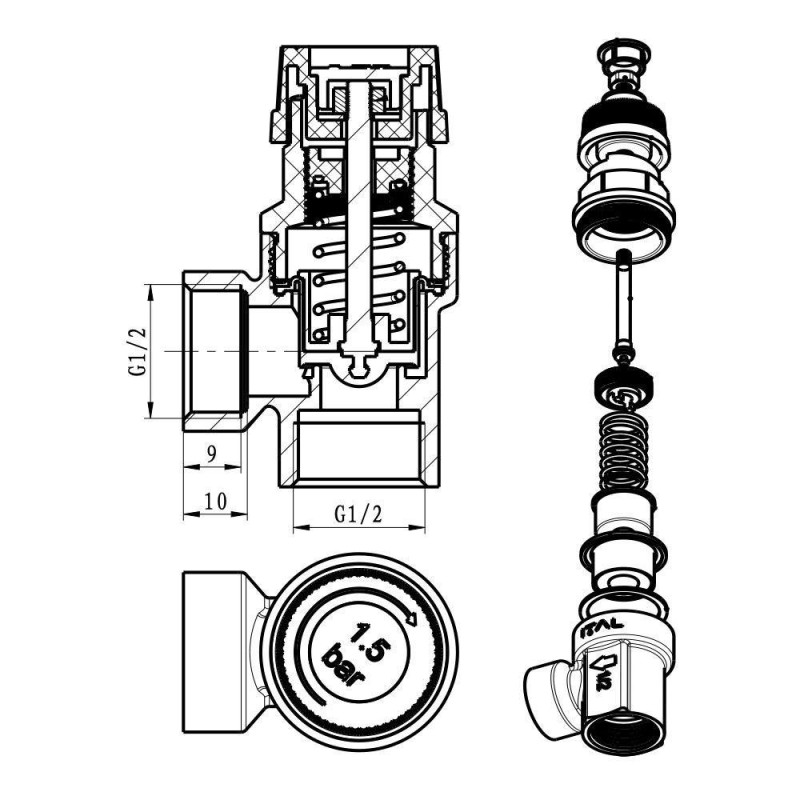 Запобіжний клапан ITAL IT01-01603, ВВ, 1,5 бар, 1/2", нікель image