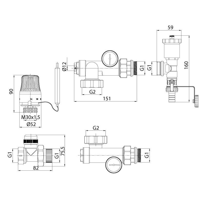 Pump and mixing unit for underfloor heating ITAL MG1-A 1"x3/4" thermostatic valve straight, without pump image