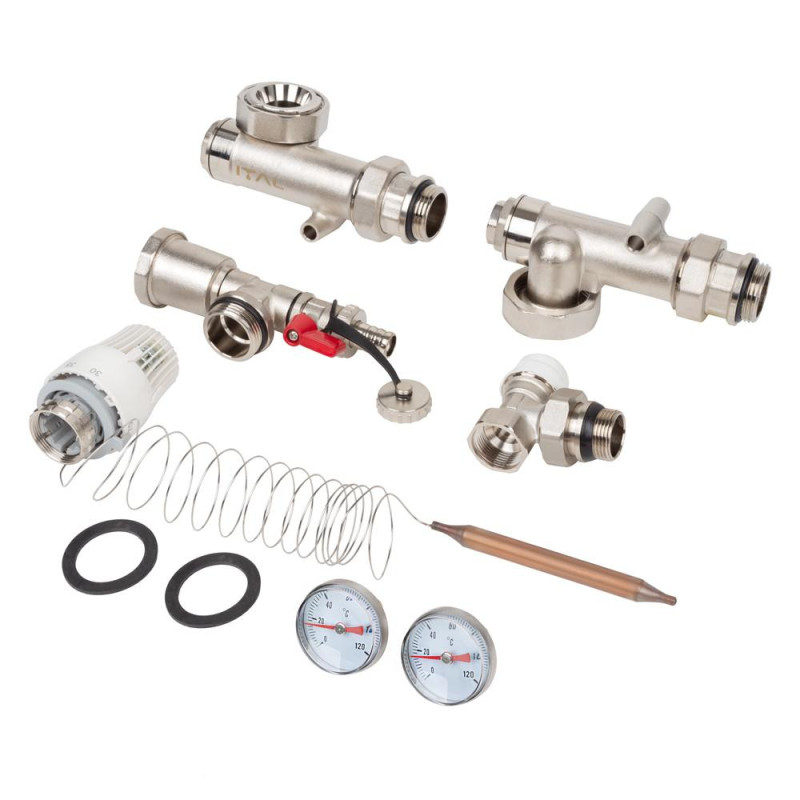Pump and mixing unit for underfloor heating ITAL MG1-B 1" x 3/4" thermostatic valve angled, without pump image