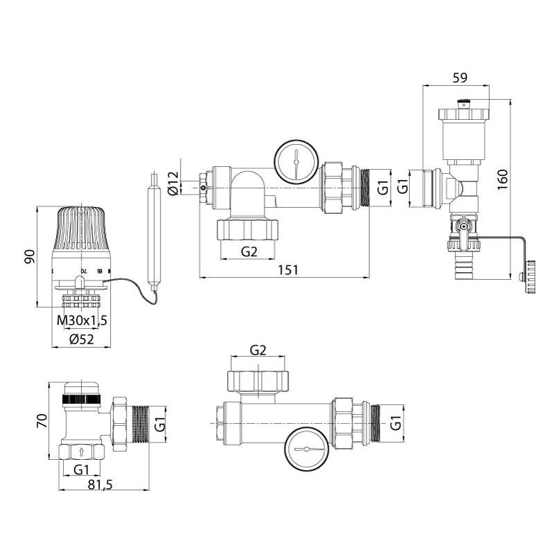 Pump and mixing unit for underfloor heating ITAL MG1-B 1" x 3/4" thermostatic valve angled, without pump image
