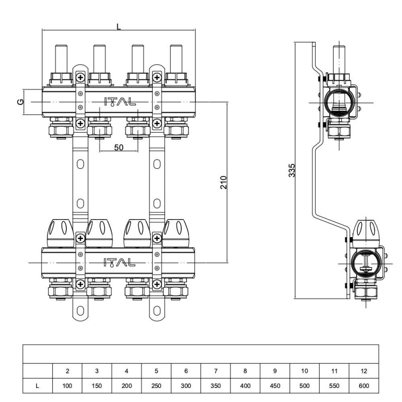 Manifold set with flow meters ITAL IT02-H2001 1"–3/4", eurocone, 2 outlets, brass image