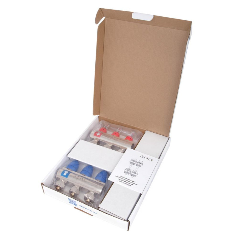 Manifold set with flow meters ITAL IT03-H2001 1"–3/4", eurocone, 3 outlets, brass image