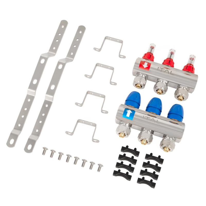 Manifold set with flow meters ITAL IT03-H2001 1"–3/4", eurocone, 3 outlets, brass image