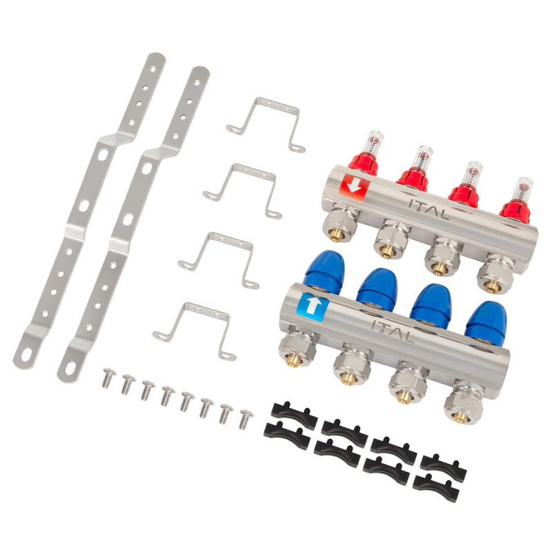Manifold set with flow meters ITAL IT04-H2001 1"–3/4", eurocone, 4 outlets, brass image