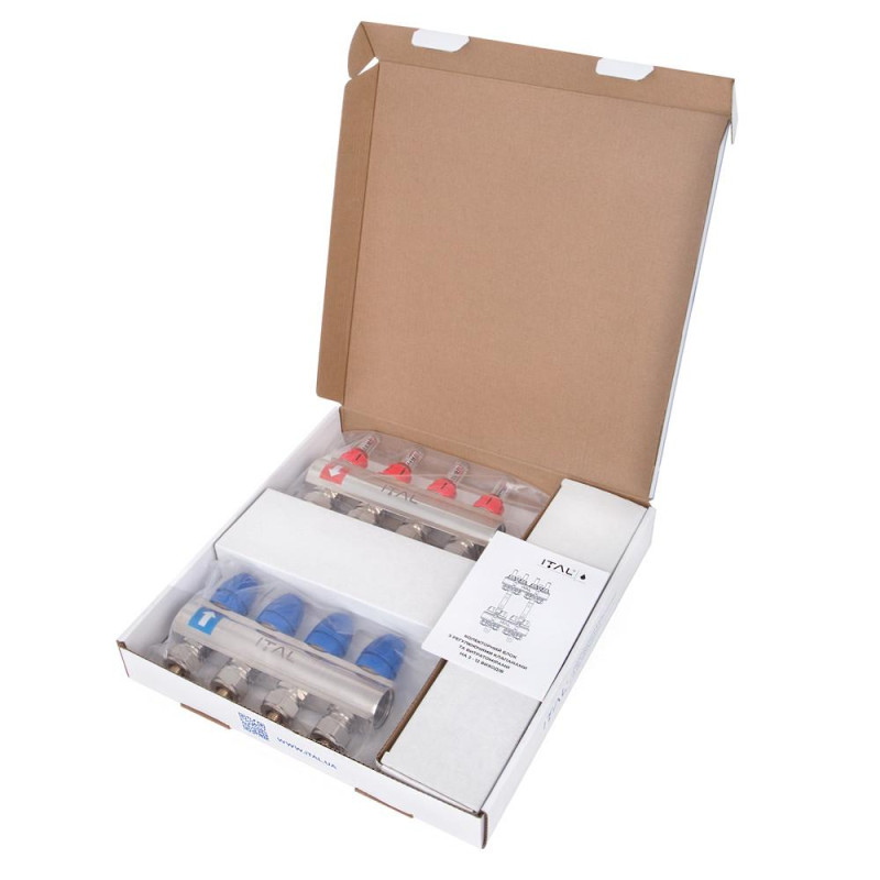 Manifold set with flow meters ITAL IT04-H2001 1"–3/4", eurocone, 4 outlets, brass image