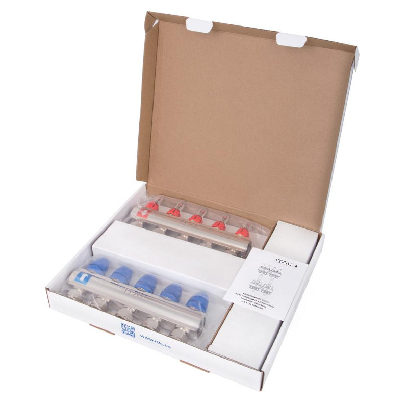 Manifold set with flow meters ITAL IT05-H2001 1"–3/4", eurocone, 5 outlets, brass image