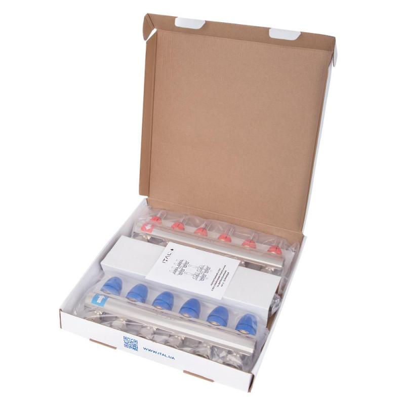 Manifold set with flow meters ITAL IT06-H2001 1"–3/4", eurocone, 6 outlets, brass image
