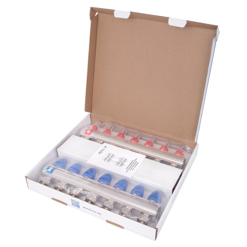 Manifold set with flow meters ITAL IT07-H2001 1"–3/4", eurocone, 7 outlets, brass image