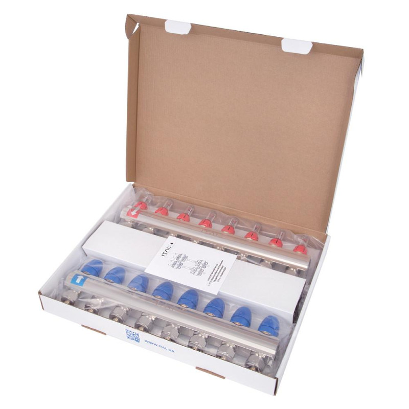Manifold set with flow meters ITAL IT08-H2001 1"–3/4", eurocone, 8 outlets, brass image