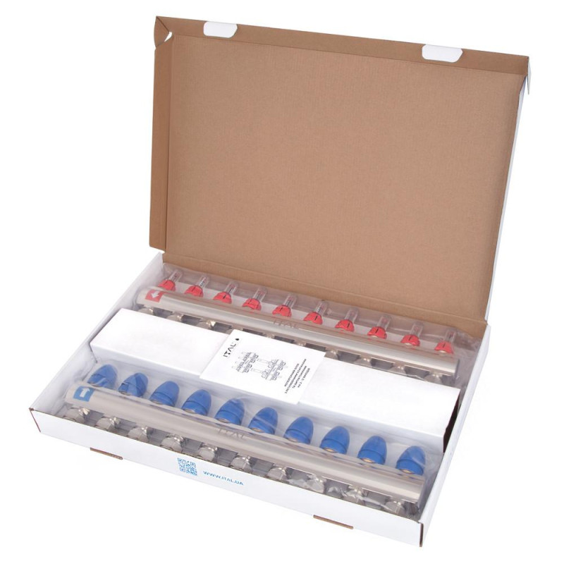 Manifold set with flow meters ITAL IT10-H2001 1"–3/4", eurocone, 10 outlets, brass image