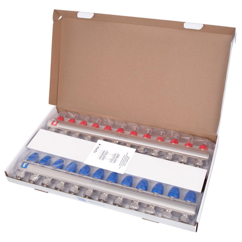 Manifold set with flow meters ITAL IT12-H2001 1"–3/4", eurocone, 12 outlets, brass image
