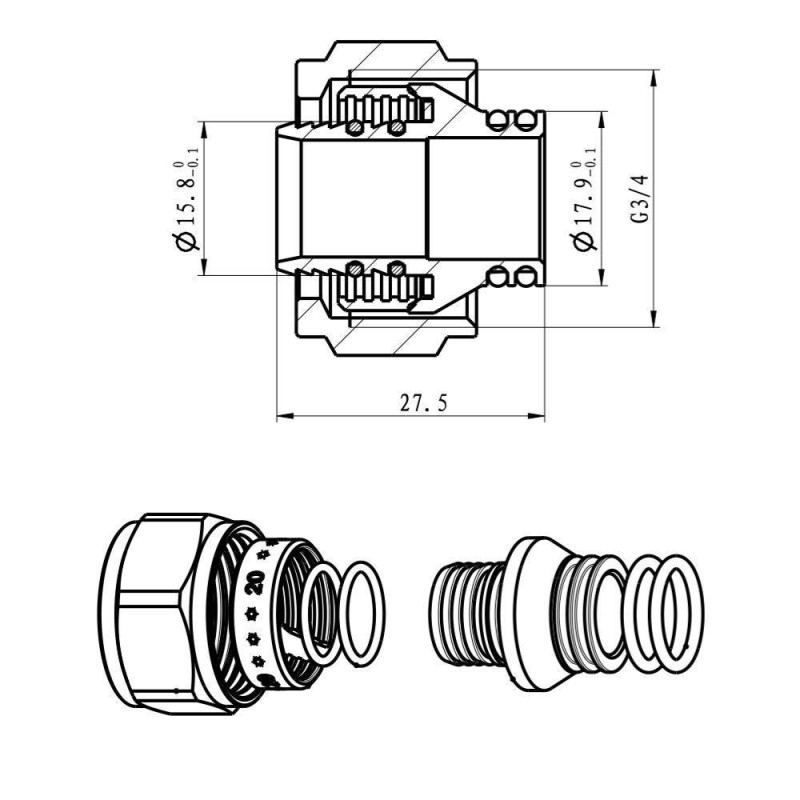 Connection collector eurocone ITAL IT15-H1620A, 16x2.0x3/4", nickel image