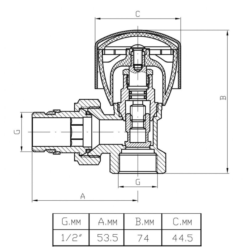 Вентиль радіаторний ITAL 1/2" ручного регулювання, кутовий (IG131114) image