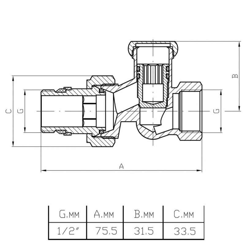 Вентиль радіаторний ITAL 1/2" балансувальний, прямий (IH130114) image