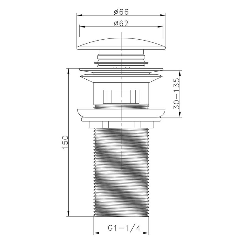 Донний клапан ITAL HF1003-Y150, автомат, з переливом, Ø62мм, 1 1/4", латунь, хром image
