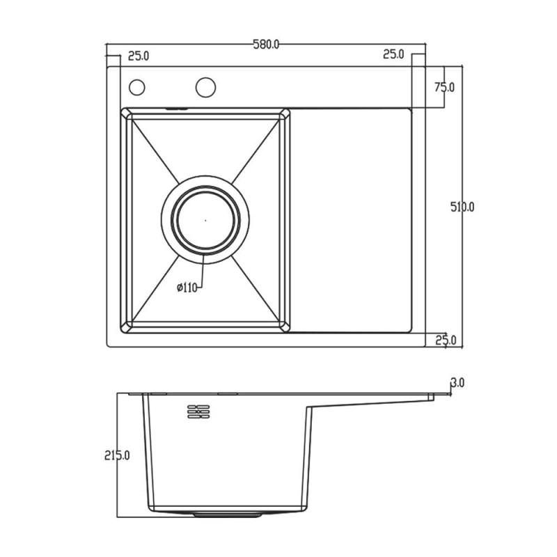 Кухонна мийка ITAL HD5851L, 580x510мм, нержавіюча сталь, ліва, чорний image