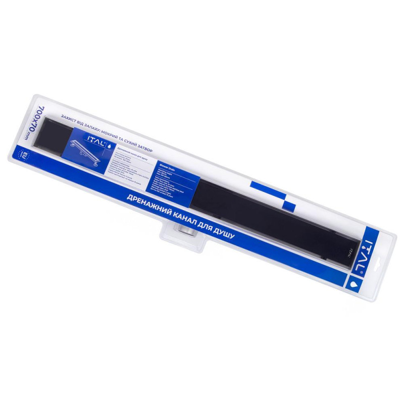 Трап для душу ITAL IT02-FT24/700, 700 мм, загартоване скло, Black Glossy image