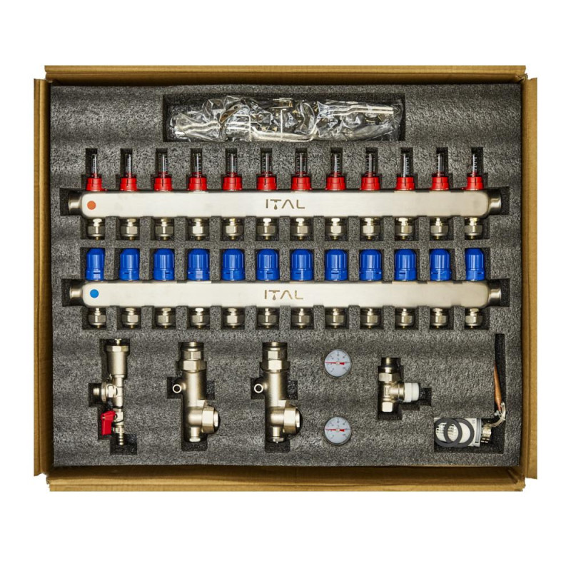 Manifold set with flow meters ITAL UHW-B012, stainless steel, angled connection image