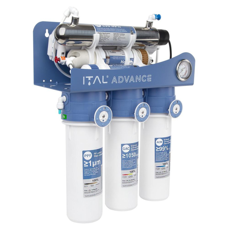 Фільтр зворотного осмосу ITAL Advance 7-75M UV (7 ступенів, без помпи, мембрана DuPont 75 галон, UV лампа) (ADV-RO7-75M)