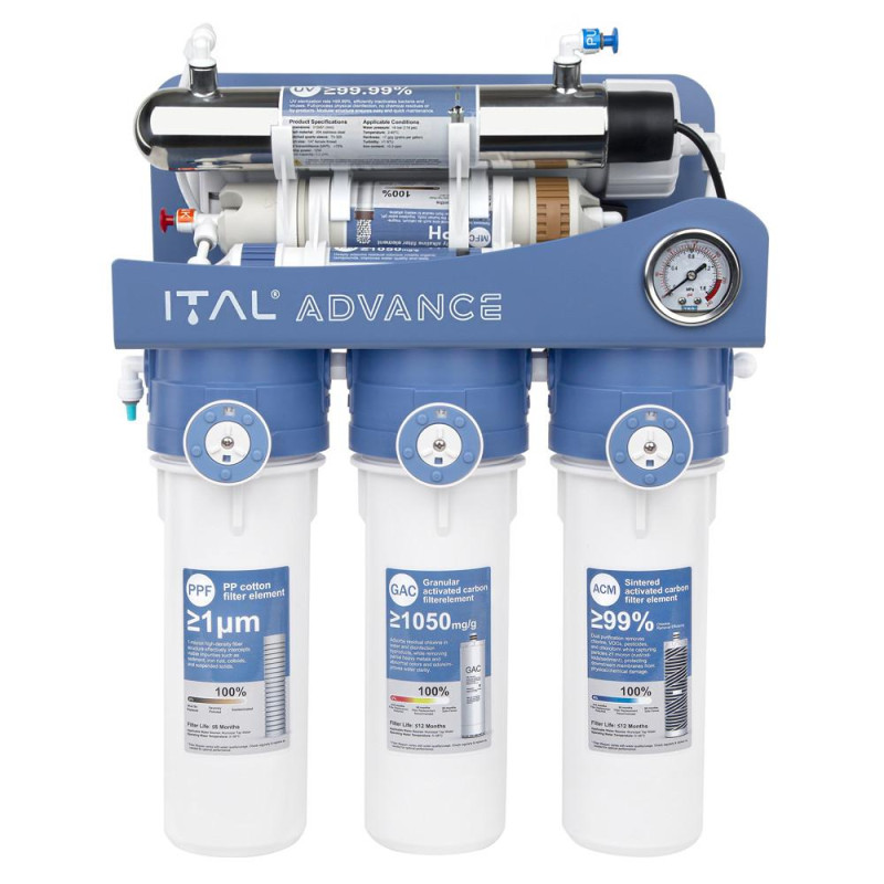 Фільтр зворотного осмосу ITAL Advance 7-75M UV (7 ступенів, без помпи, мембрана DuPont 75 галон, UV лампа) (ADV-RO7-75M) image